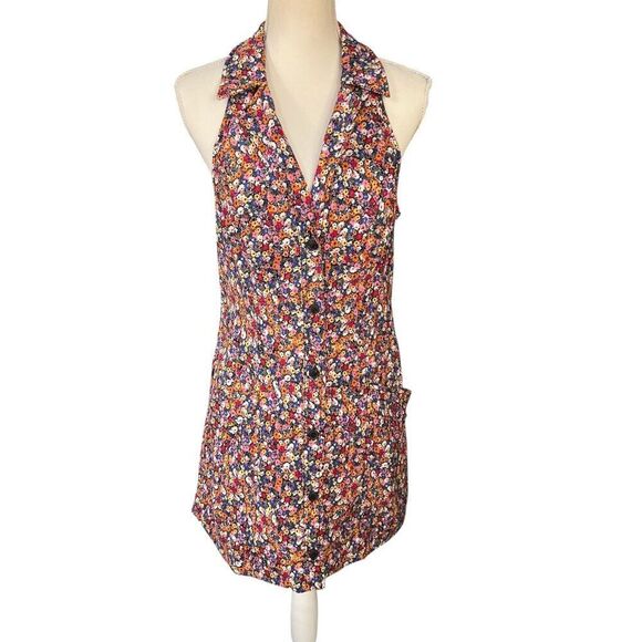 Maeve Floral Halter Collared Amelia Mini Dress Size Medium - Picture 1 of 8
